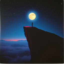 A surreal album cover featuring a side-profile face that seamlessly forms the edge of a cliff, creating a striking silhouette against a vast night sky