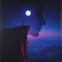 A surreal album cover depicting a side-profile face that artistically forms the edge of a cliff, enhancing the visual depth of the composition