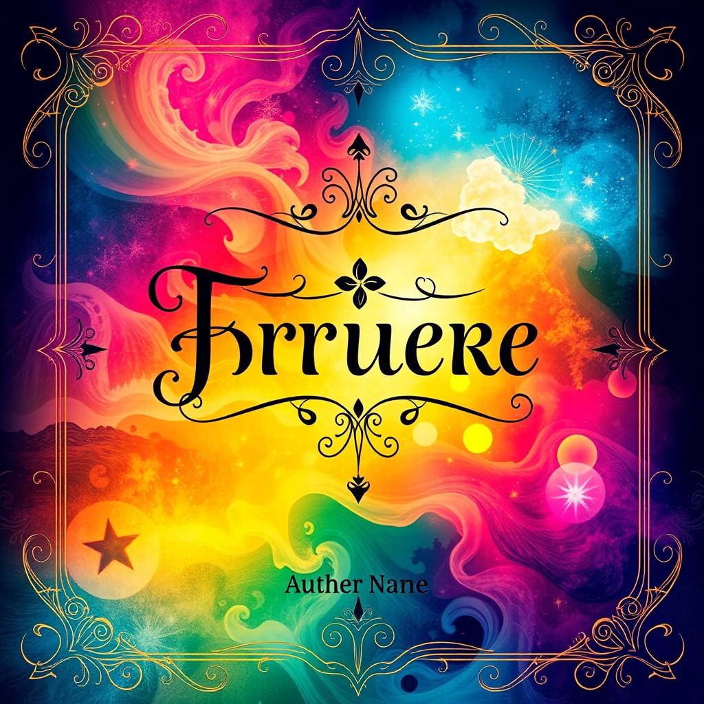 A captivating e-book cover design featuring an elegant blend of vibrant colors and intricate patterns, incorporating elements that suggest the genre of the book such as fantasy, adventure, or romance