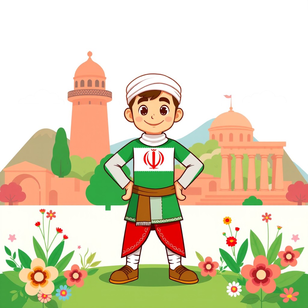 A Countryhuman character representing Iran, featuring a stylized human figure with cultural elements symbolizing Iranian identity