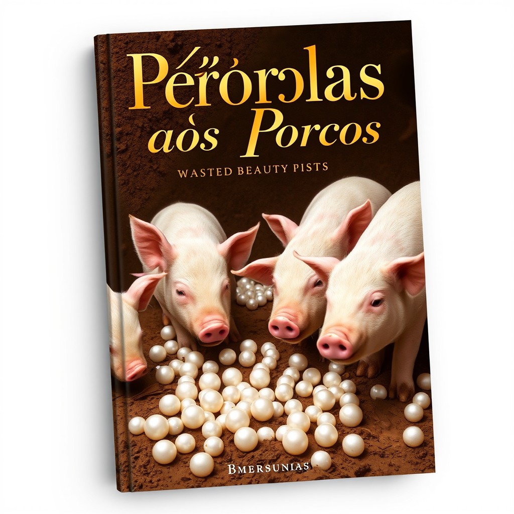 An artistic book cover design for 'Pérolas aos Porcos'
