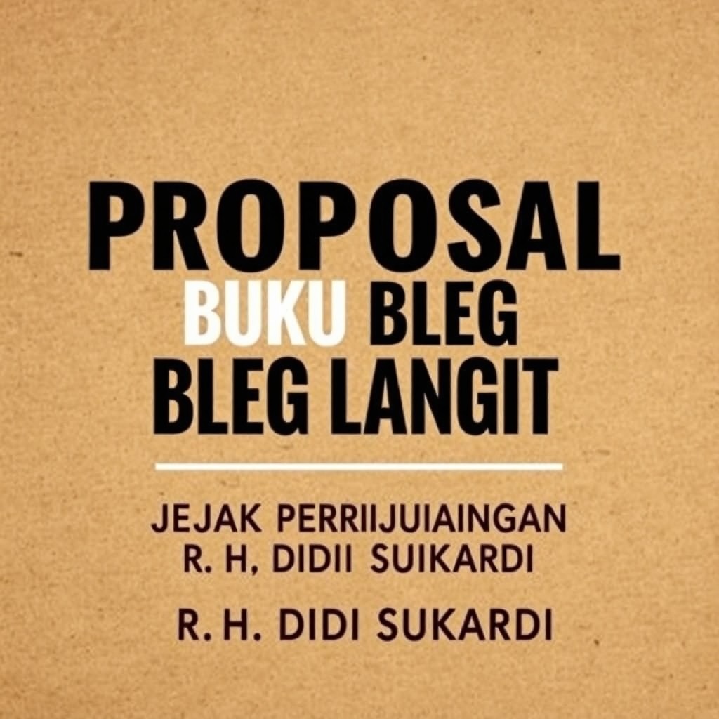 A simplistic yet striking graphic design featuring the text 'PROPOSAL RENCANA BUKU BLEG BUMI BLEG LANGIT: JEJAK PERJUANGAN R