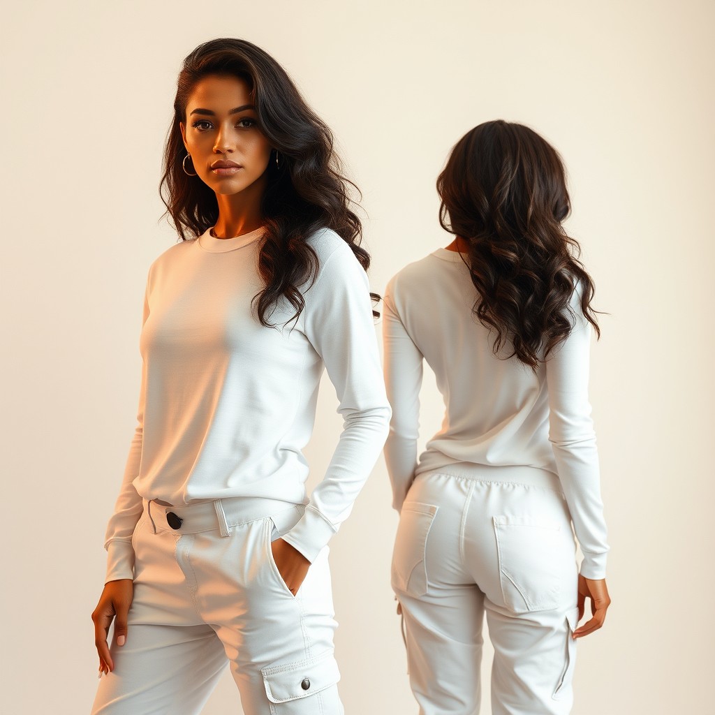 Create a high-resolution image of an ideal beauty model with stunning features and a confident pose