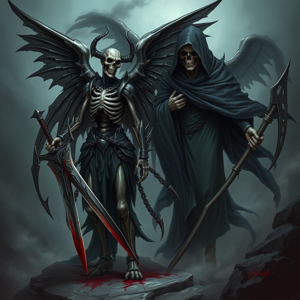 A detailed depiction of Samael and Azrael based on their original mythological forms