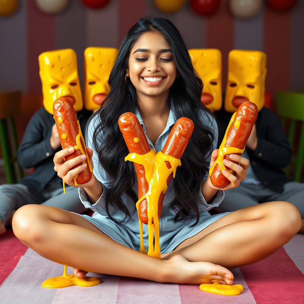 A beautiful 18-year-old Pakistani girl sitting gracefully in a criss-cross position, with her eyes closed in a joyful smile
