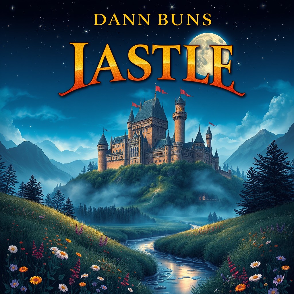 A stunning and engaging book cover design that features a grand, illuminated castle atop a misty hill under a starry night sky