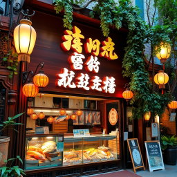 A beautifully designed shop exterior with the name '鱼深有你' (Yu Shen You Ni) elegantly displayed in stylish calligraphy