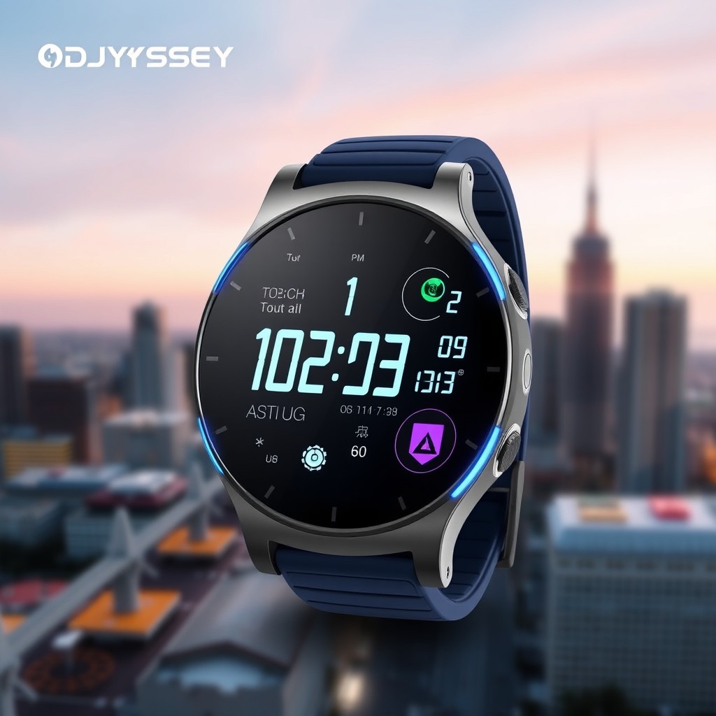 A sleek and modern digital watch design for the brand 'Odyssey'