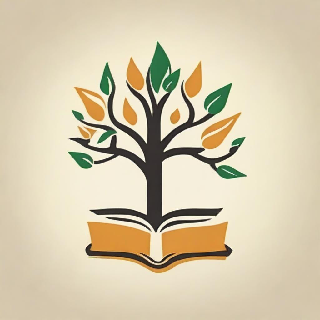 Design an emblematic and distinctive school logo. The logo should translate values of knowledge, community and growth, featuring traditional academic symbols such as an open book, a tree or a torch.