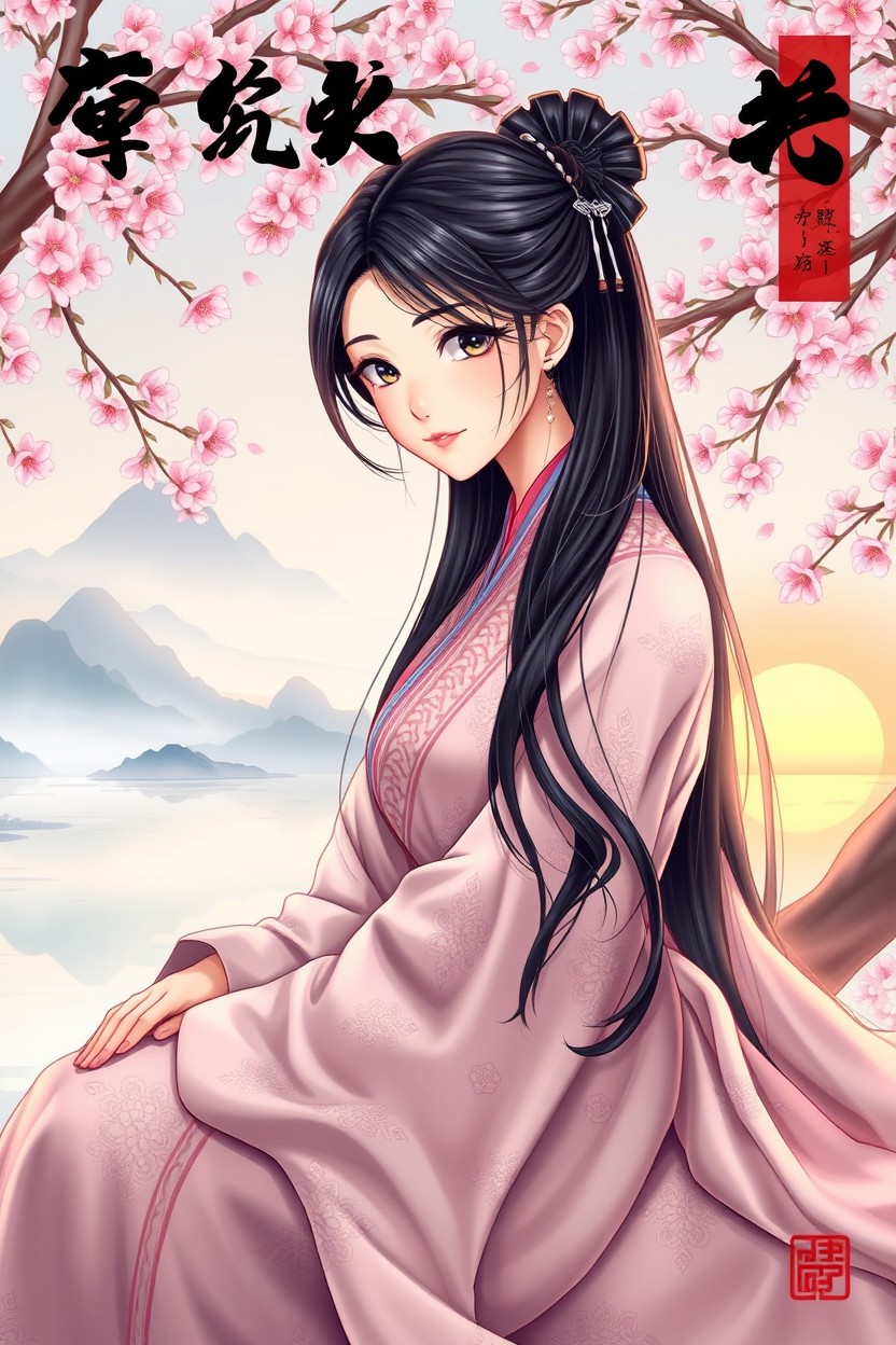 A stunning cover illustration featuring a beautiful traditional Chinese girl in ancient attire, adorned in a flowing silk dress with intricate patterns and delicate embroidery