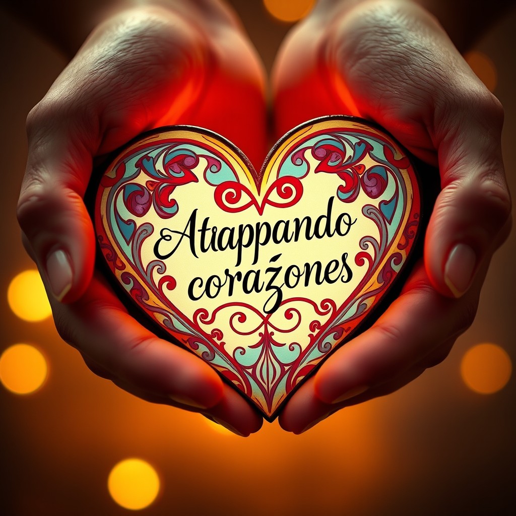 Two hands gently cradling a beautifully designed heart, with intricate patterns and vibrant colors
