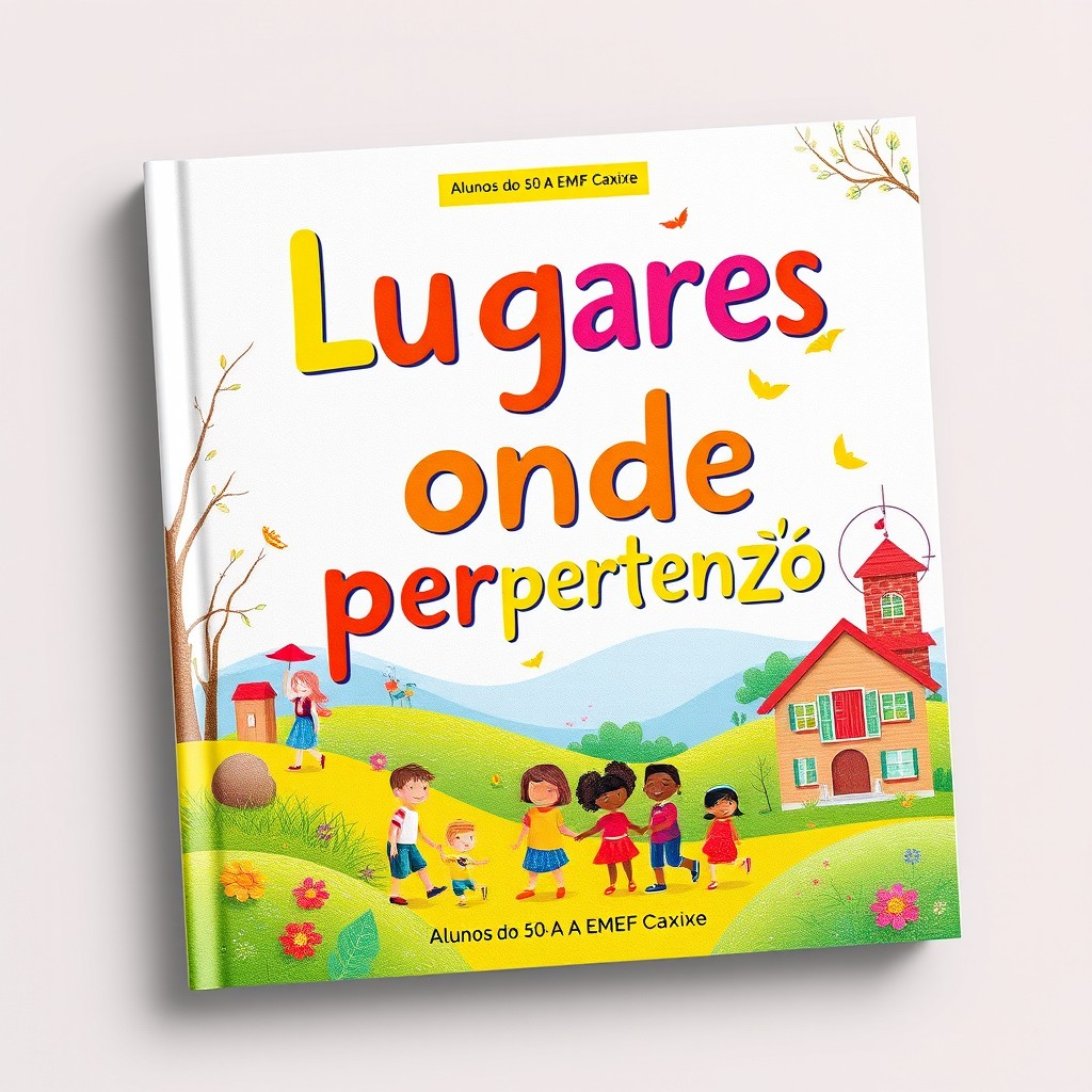 A beautiful and engaging book cover design for the title 'Lugares onde pertenço', featuring the subtitle 'Alunos do 5⁰ A EMEF Caxixe'