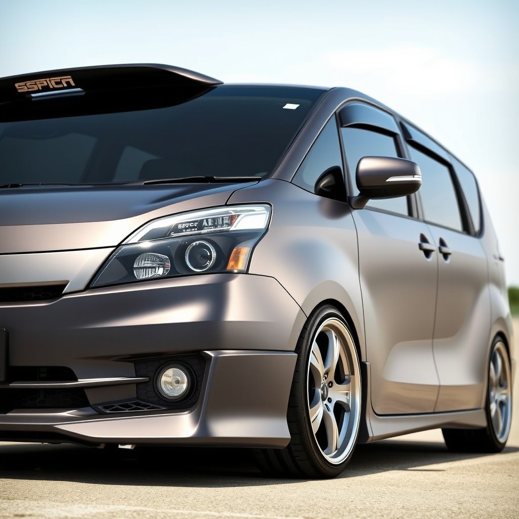 A second generation Toyota Spacio, featuring a sleek and elegant dark gray matte finish