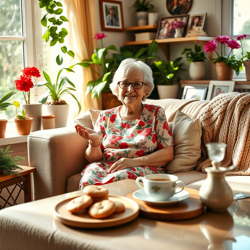 A warm and inviting scene featuring a loving aunt in a cozy living room