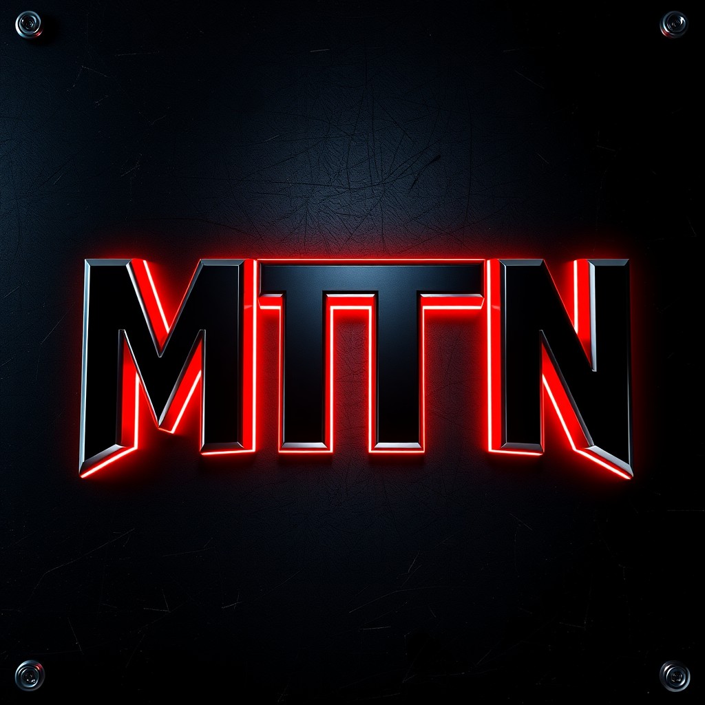 A 3D logo featuring the text "MTN" designed in a futuristic, sharp, and aggressive style