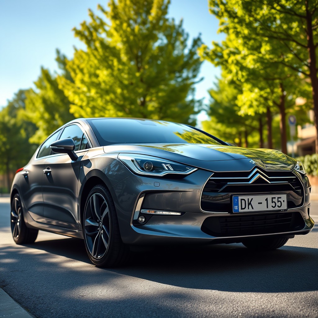 A Citroen DS5 car in a stunning grey shark color with a sleek, modern design