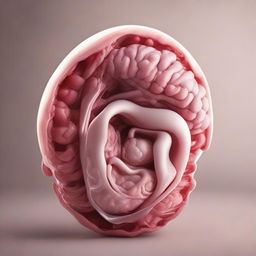 A detailed and medically precise visualization of a healthy fetus growing during the second trimester of pregnancy, encapsulated in a womb.