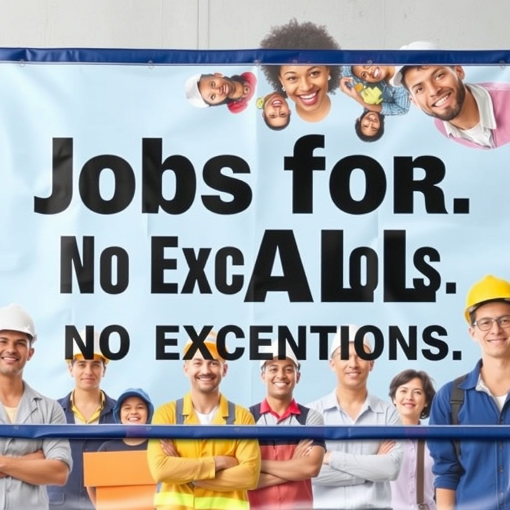 A motivational banner featuring the slogan "Jobs for All