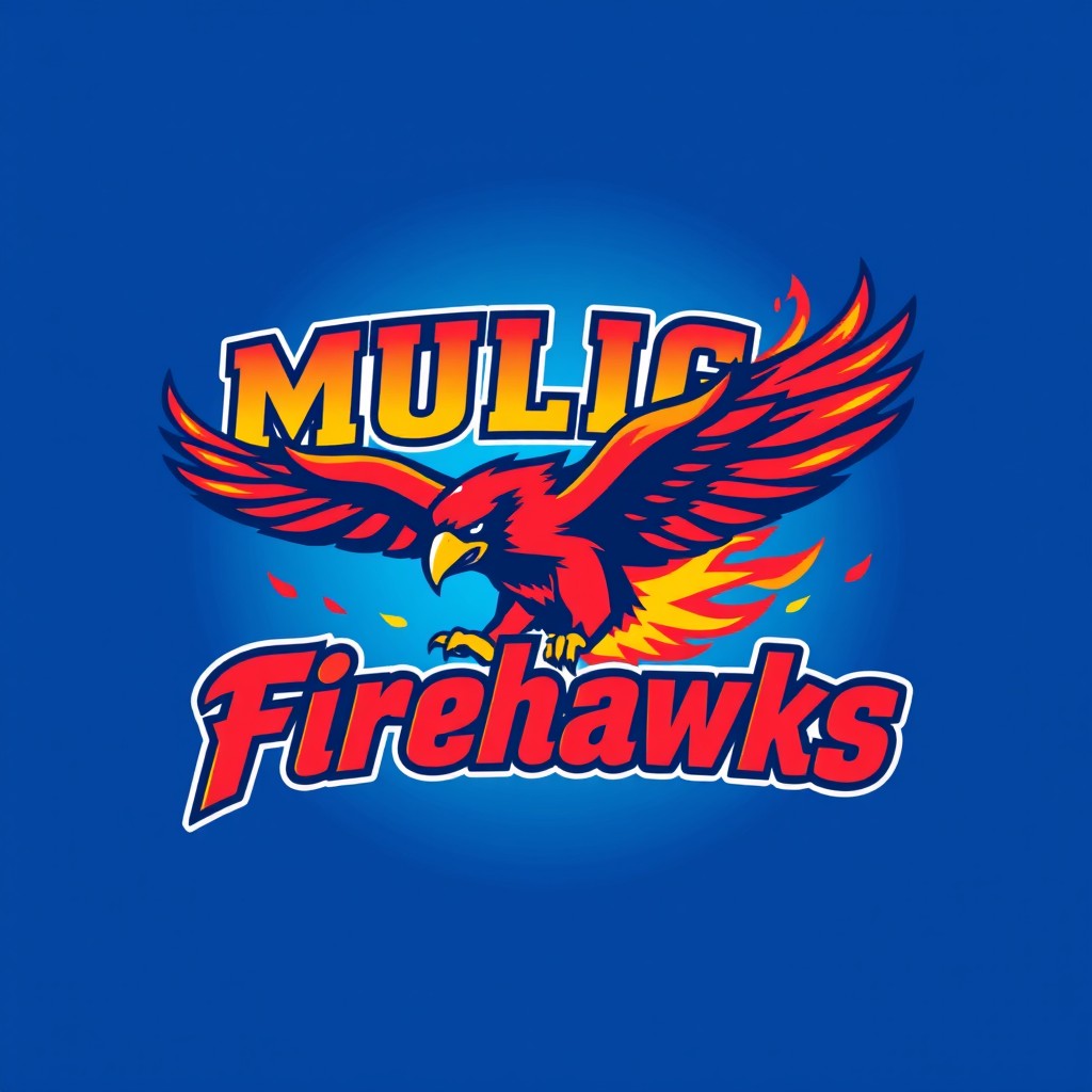 A vibrant and energetic t-shirt design for an intramural sports team called "Mulig Firehawks"