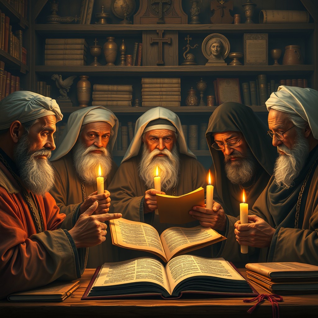 A thoughtful and engaging visual representation of a historical debate or discussion surrounding the theme of religious censorship, specifically focusing on the topic of a specific Bible verse