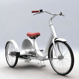 A modern transport tricycle, innovatively designed for efficiency and speed, with clean lines and a sleek metallic finish.