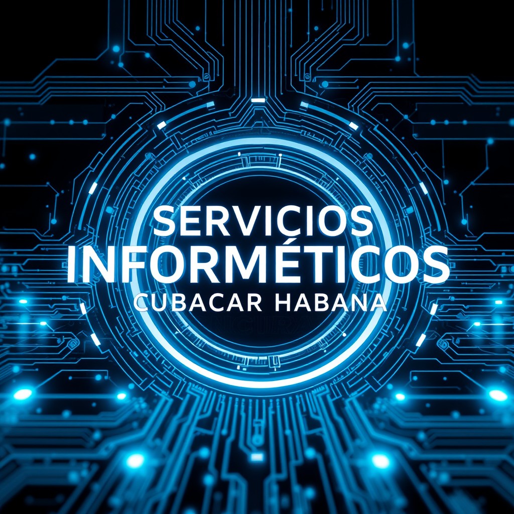 A futuristic and technical image featuring the text 'SERVICIOS INFORMÁTICOS CUBACAR HABANA' prominently displayed