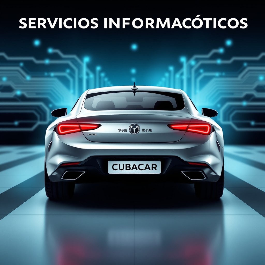 A futuristic and technical image designed for a website where users can report issues related to IT services at Cubacar