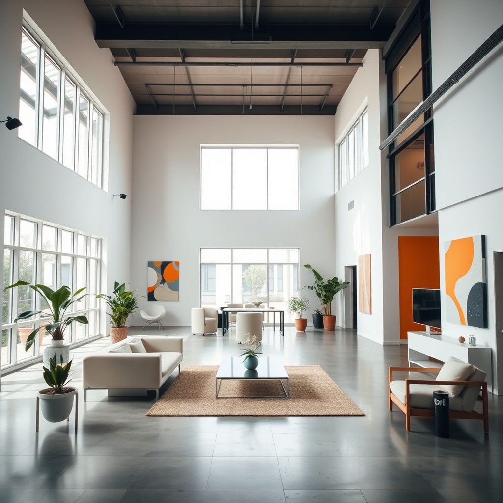 An open space of 60 square meters, featuring a bright and airy atmosphere