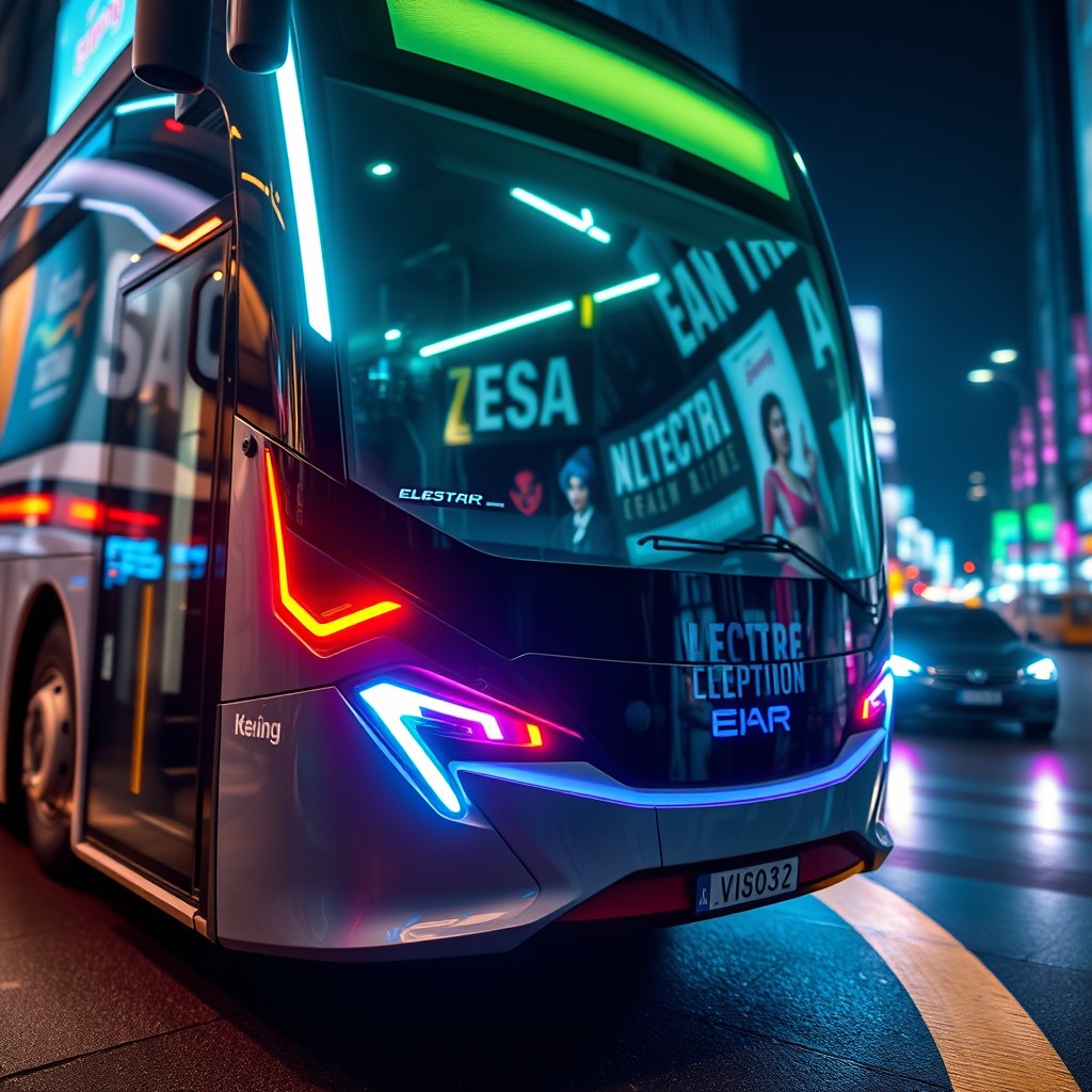 Futuristic Bus: A Neon Dream on Wheels