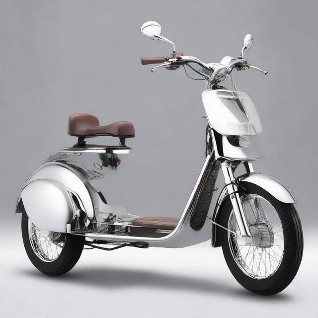 A contemporary, well-crafted passenger transport motorcycle tricycle, with a sturdy frame, streamlined design, sleek metallic finish, and comfortable seating for passengers.