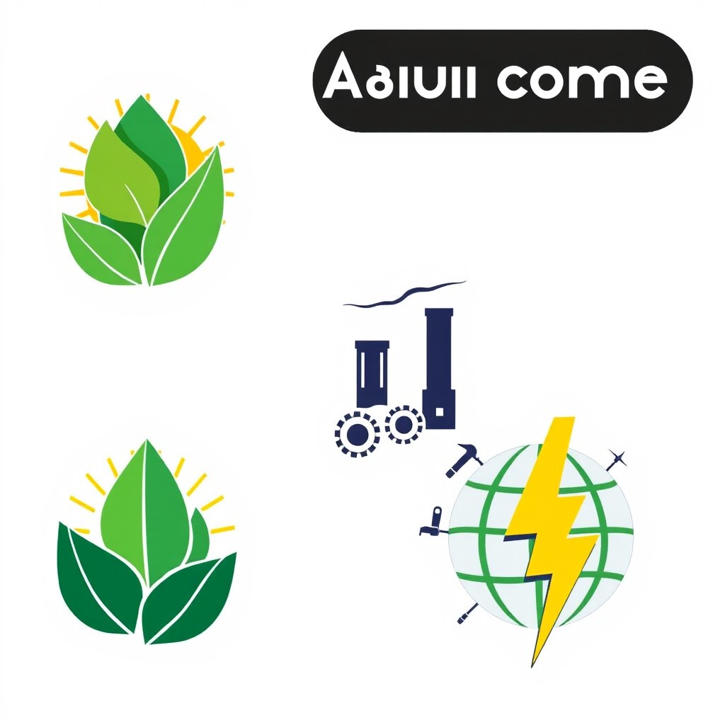 A set of three distinct icons representing agriculture, manufacturing, and power
