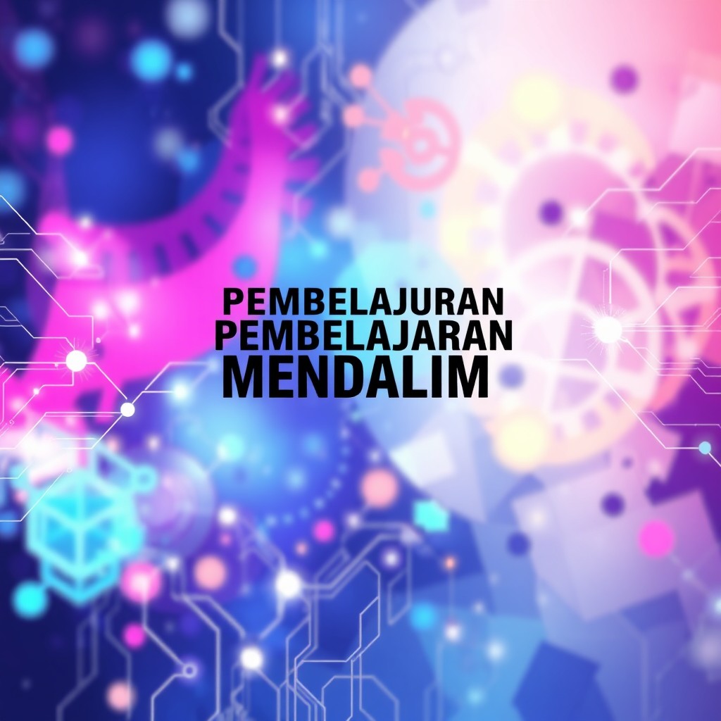 A dynamic and visually engaging cover for a book titled 'Pembelajaran Mendalam', featuring an abstract design that symbolizes deep learning and artificial intelligence