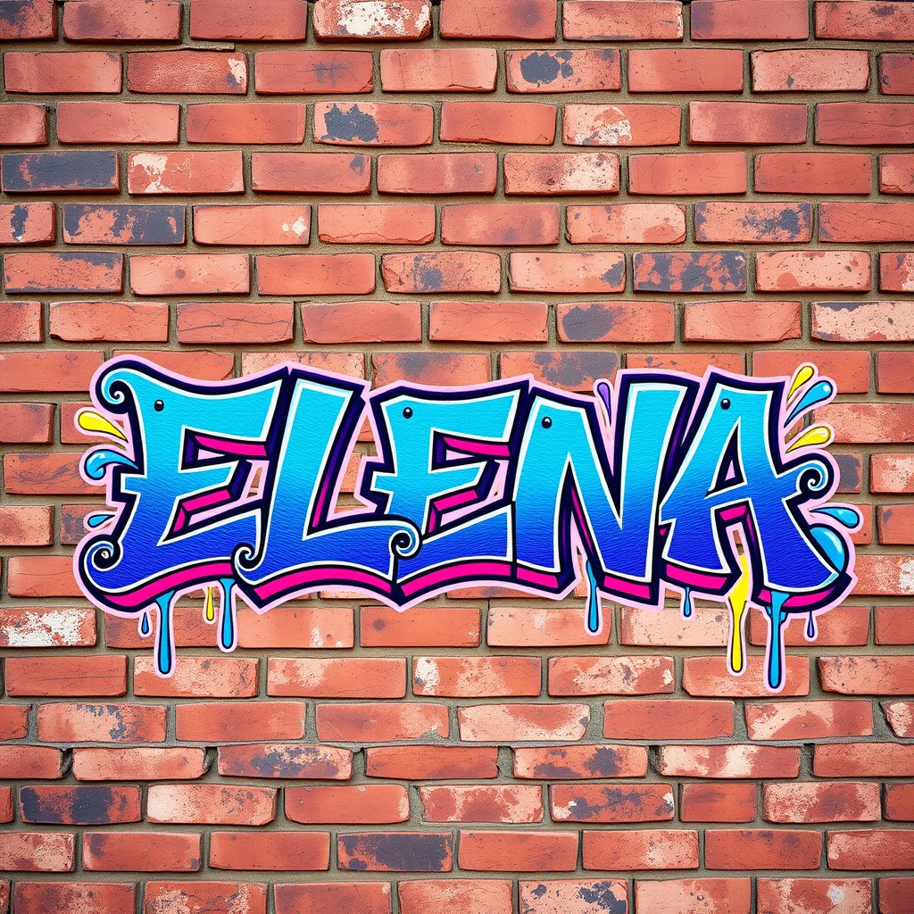 A vibrant and artistic display of the name 'ELENA' in a stunning graffiti font, featuring bold colors such as electric blue, bright pink, and vivid yellow