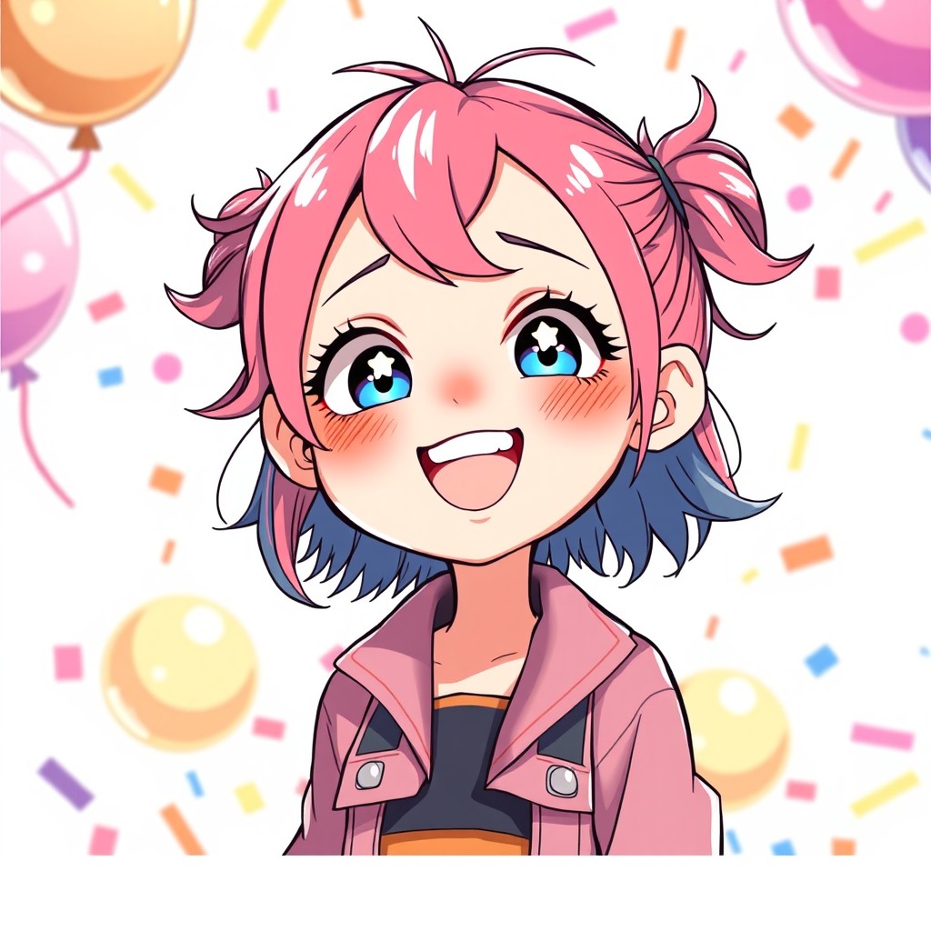 A highly detailed illustration of a girl with an exaggerated facial expression known as 'qhegao', characterized by her playful look and cartoonish features