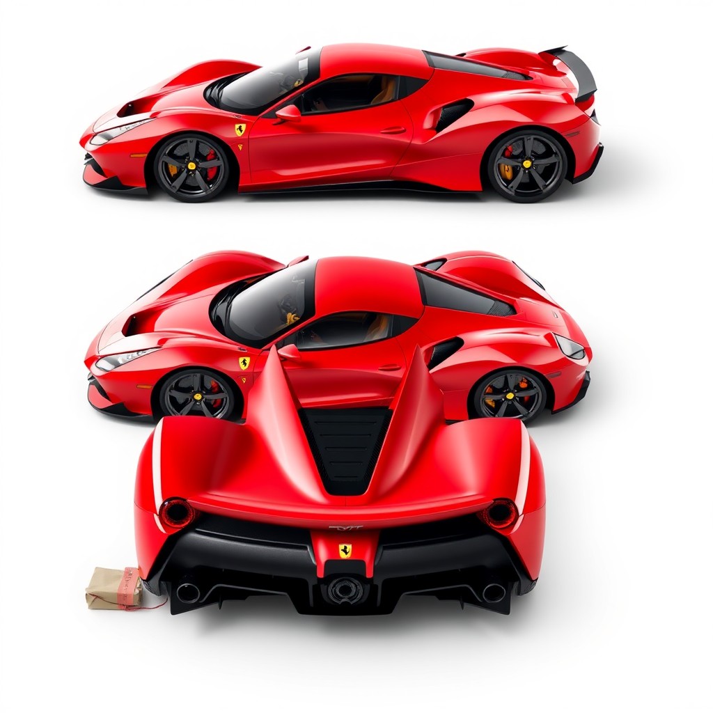 A striking red Ferrari super hyper mega sports car with perfect aerodynamics