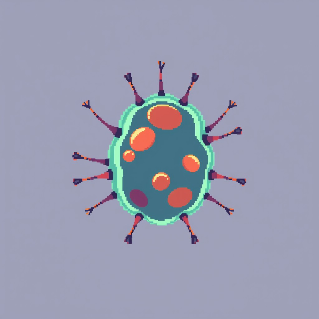 A pixel art representation of a bacterium viewed from the top