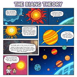 A comic book style story about the Big Bang Theory, starting from the formation of the universe to the creation of planets