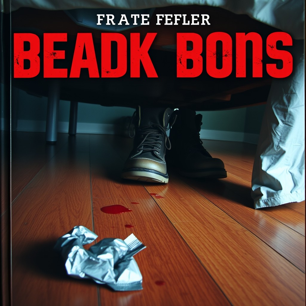 A book cover featuring a unique perspective from under a bed in a teenage boy's bedroom
