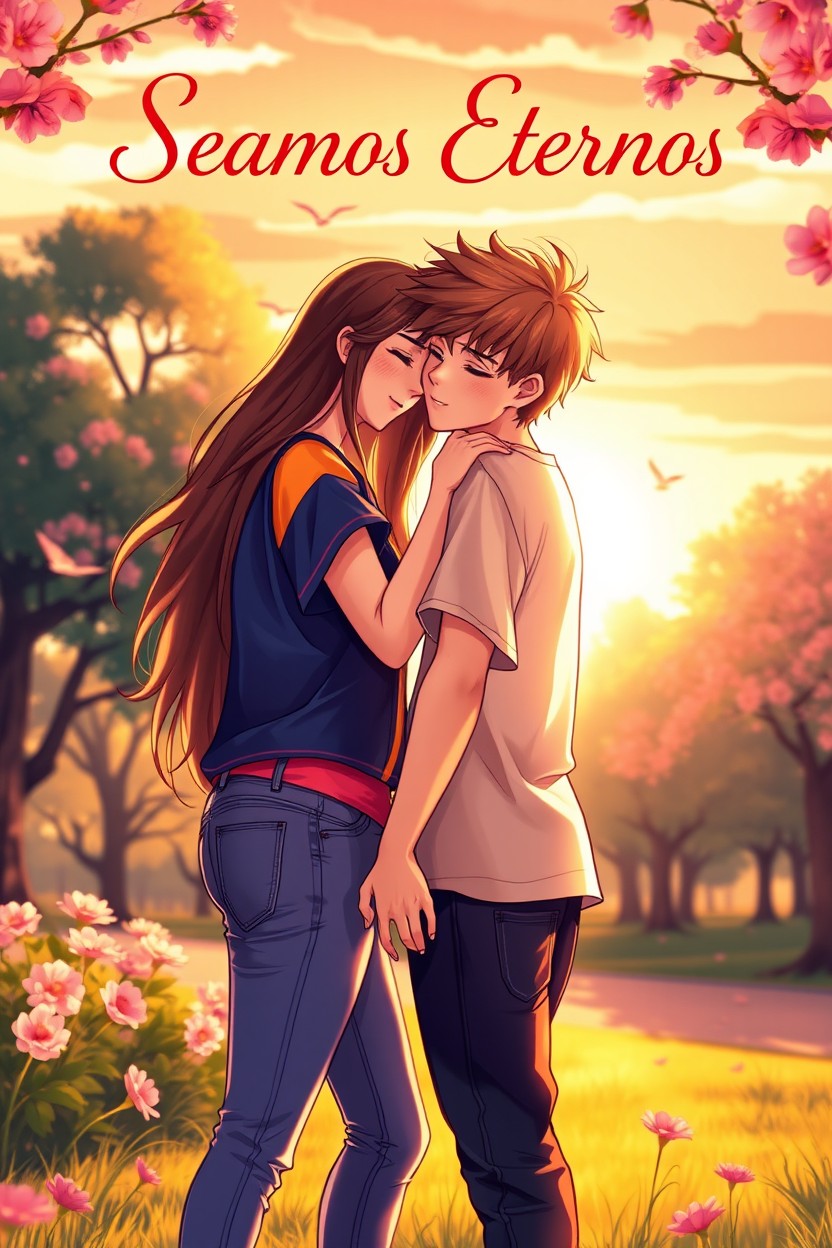 A beautiful cover illustration featuring a teenage girl and a teenage boy embracing each other lovingly while holding hands
