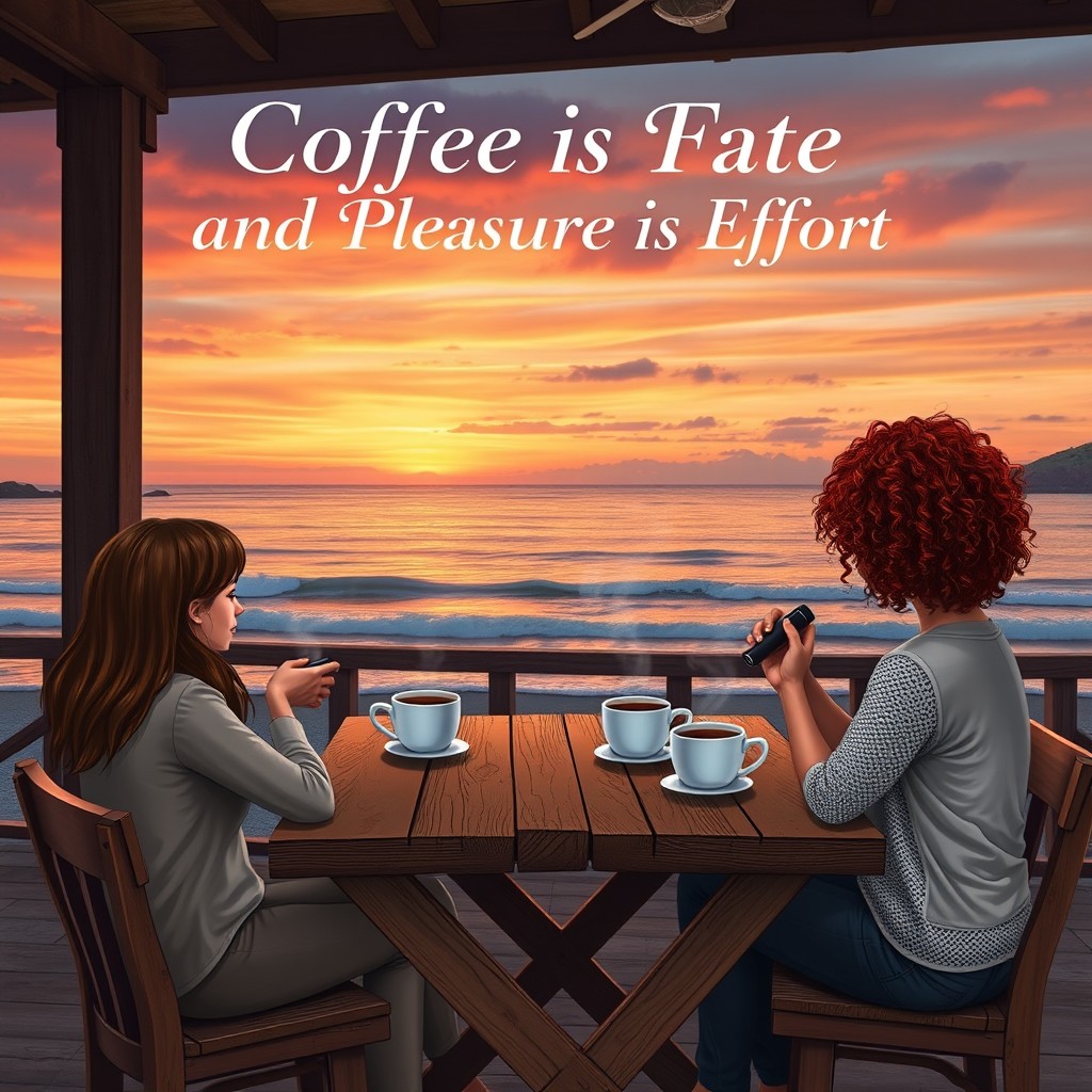 A book cover design for 'Coffee is Fate and Pleasure is Effort'