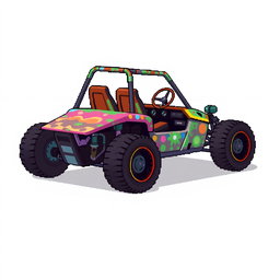 A side view of a 2D pixel art buggy, featuring a creative and imaginative design without wheels