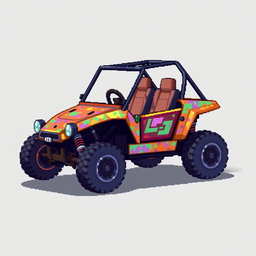 A side view of a 2D pixel art buggy, featuring a creative and imaginative design without wheels