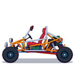 A side view of a 2D pixel art buggy, designed without wheels and featuring no background