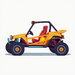 A side view of a 2D pixel art buggy, designed without wheels and featuring no background