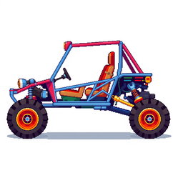 A side view of a 2D pixel art buggy, designed without wheels and featuring no background