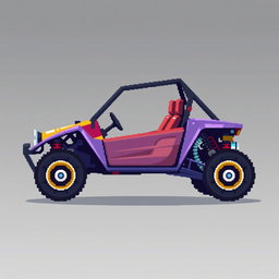A side view of a 2D pixel art buggy, designed creatively without wheels and set against a transparent background