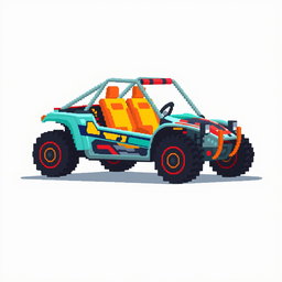 A side view of a 2D pixel art buggy, designed creatively without wheels and set against a transparent background