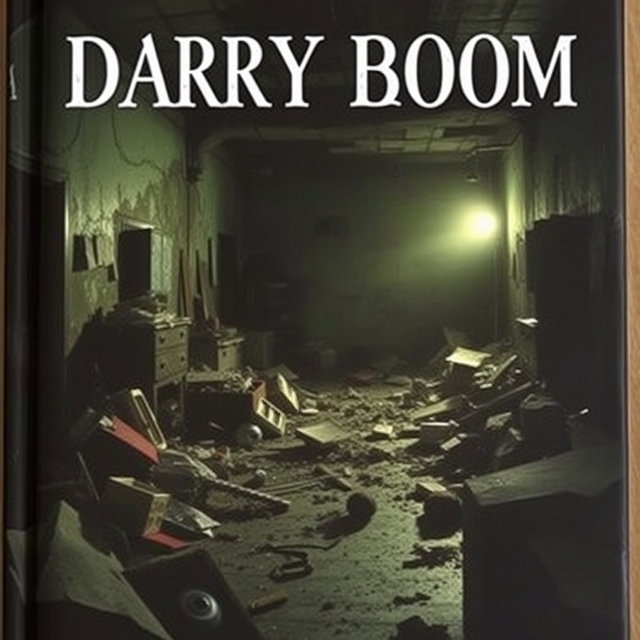 A book cover featuring a dimly lit and chaotic room, filled with scattered trash and various objects