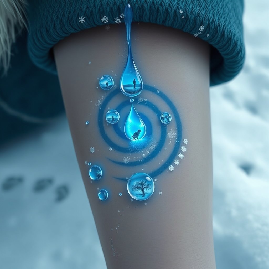 A close-up of Sky's arm featuring the **Ymir mark** bleeding blue light onto the snow, creating a spiral pattern