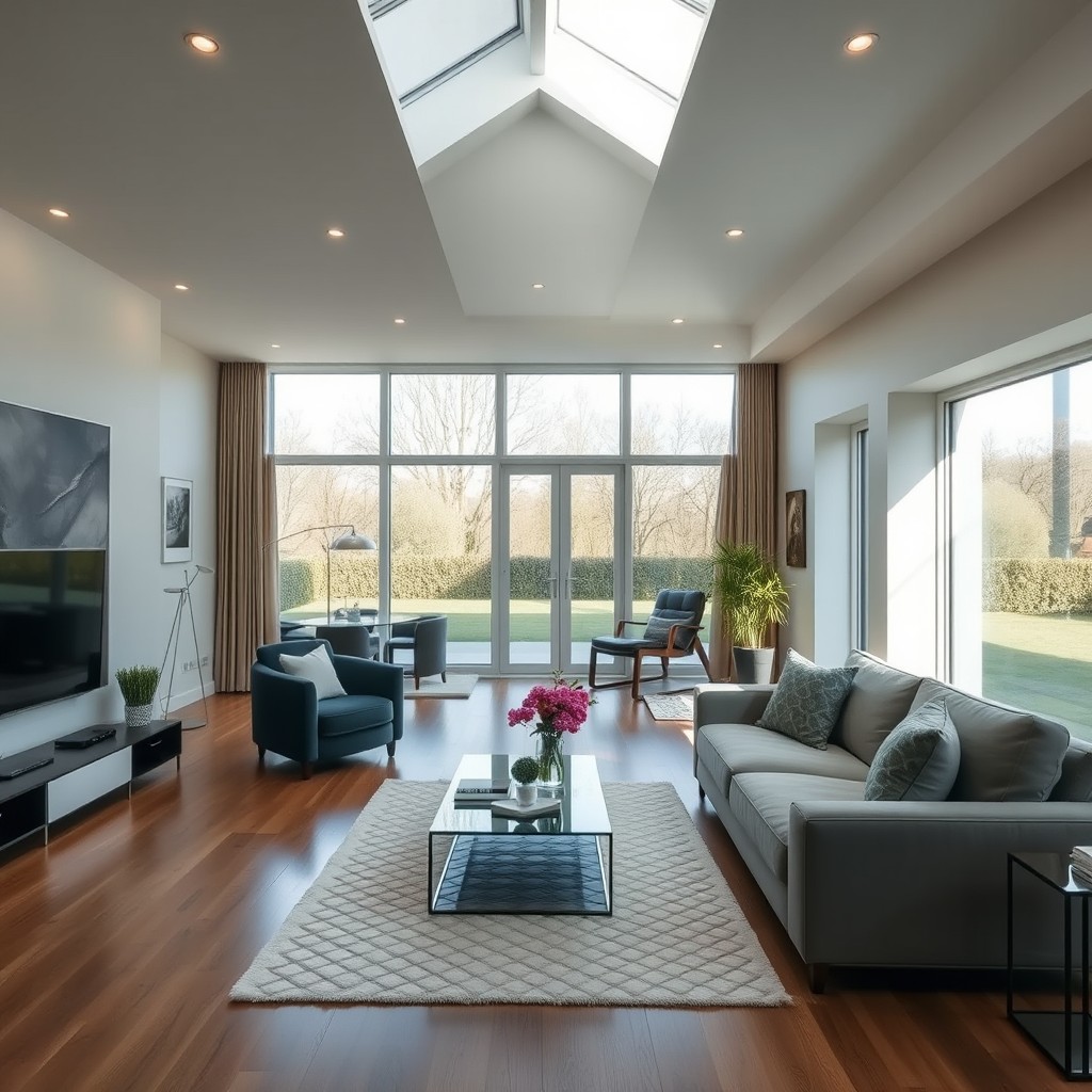 A beautifully designed interior of a room that has undergone an extension, showcasing a modern and spacious layout